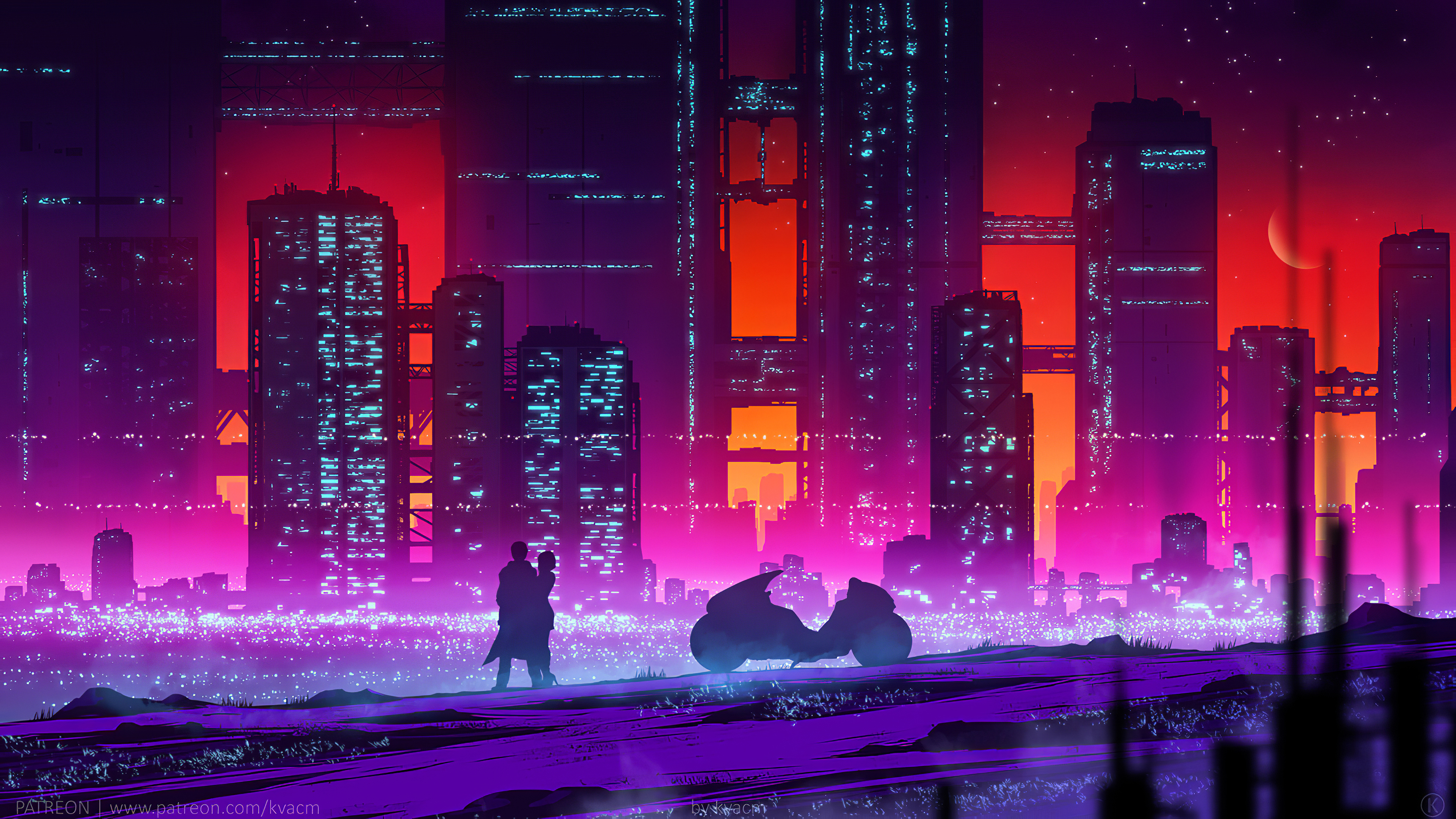 Рисунок неоновый город