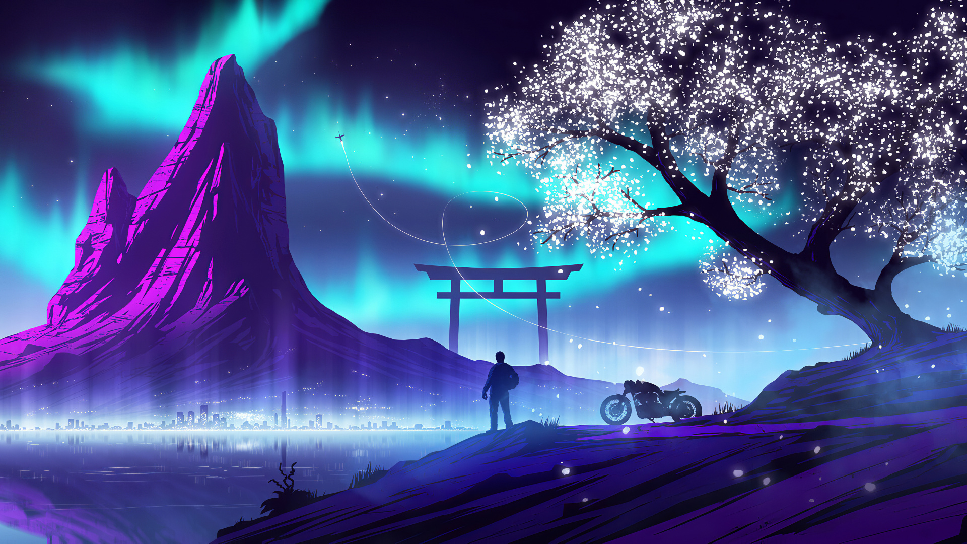 Обои 1920x1080 Synthwave, цифровое искусство, живопись, атмосфера, мир, Ful...