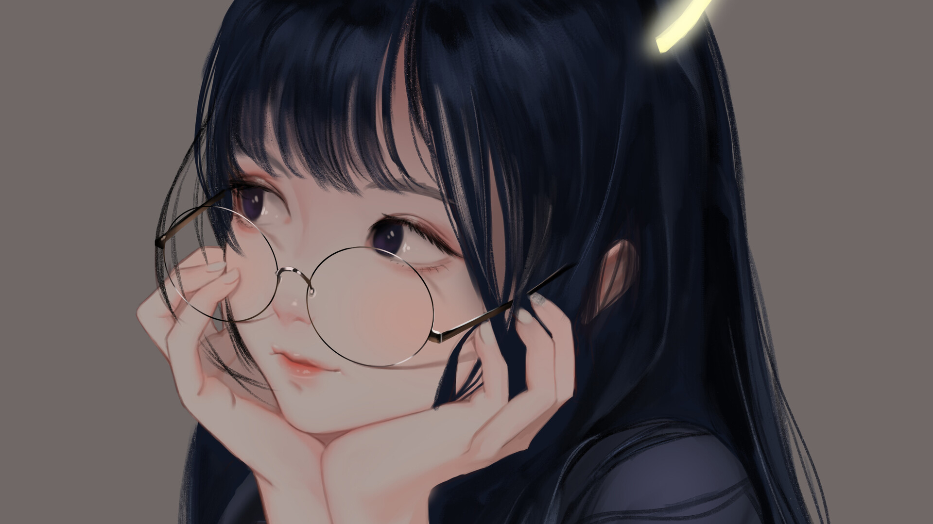 Обои милая аниме девушка в очках, аниме, волосы, нос, щека, фото, заставка.
