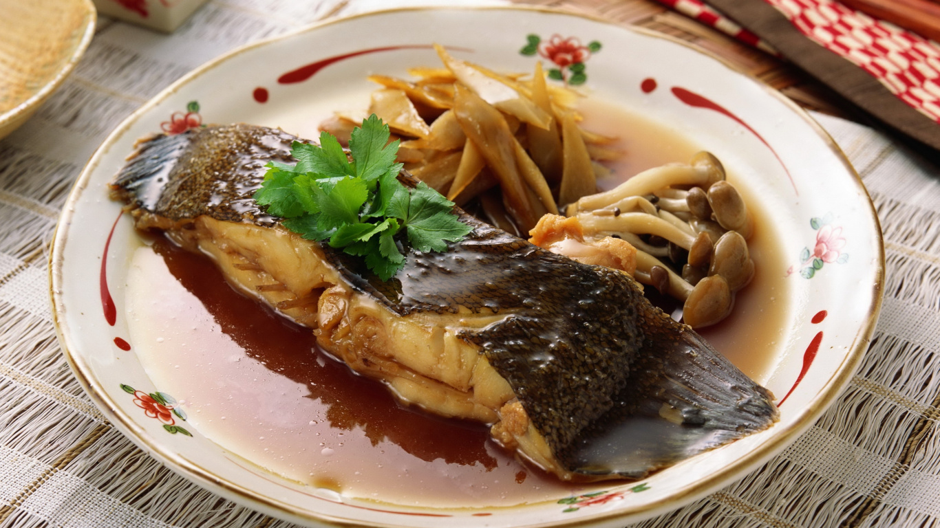 Обои блюда, пища, мясо, рецепт, морепродукты в разрешении 1366x768