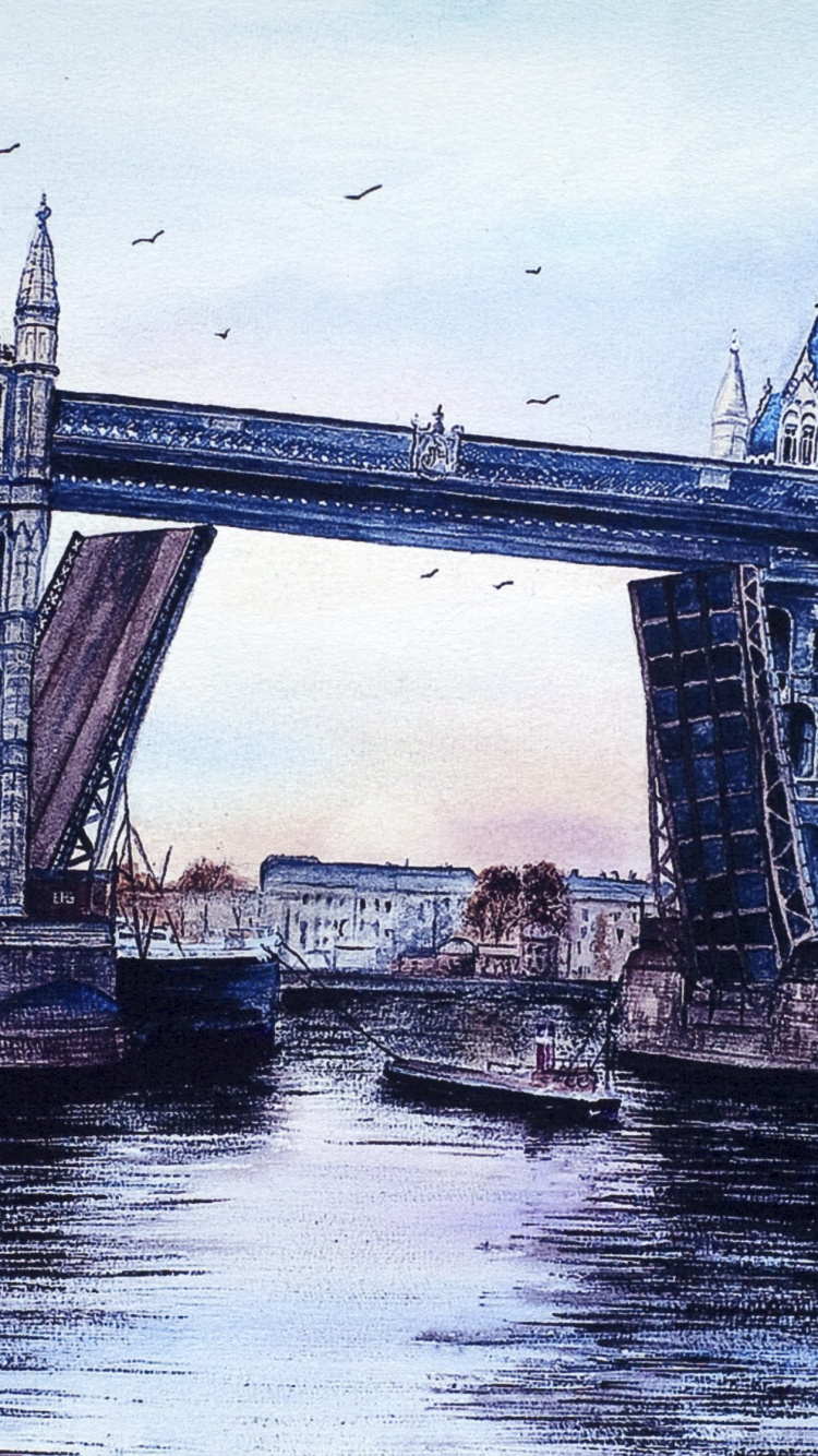 Обои художник, живопись, артист, арт, мост в разрешении 750x1334