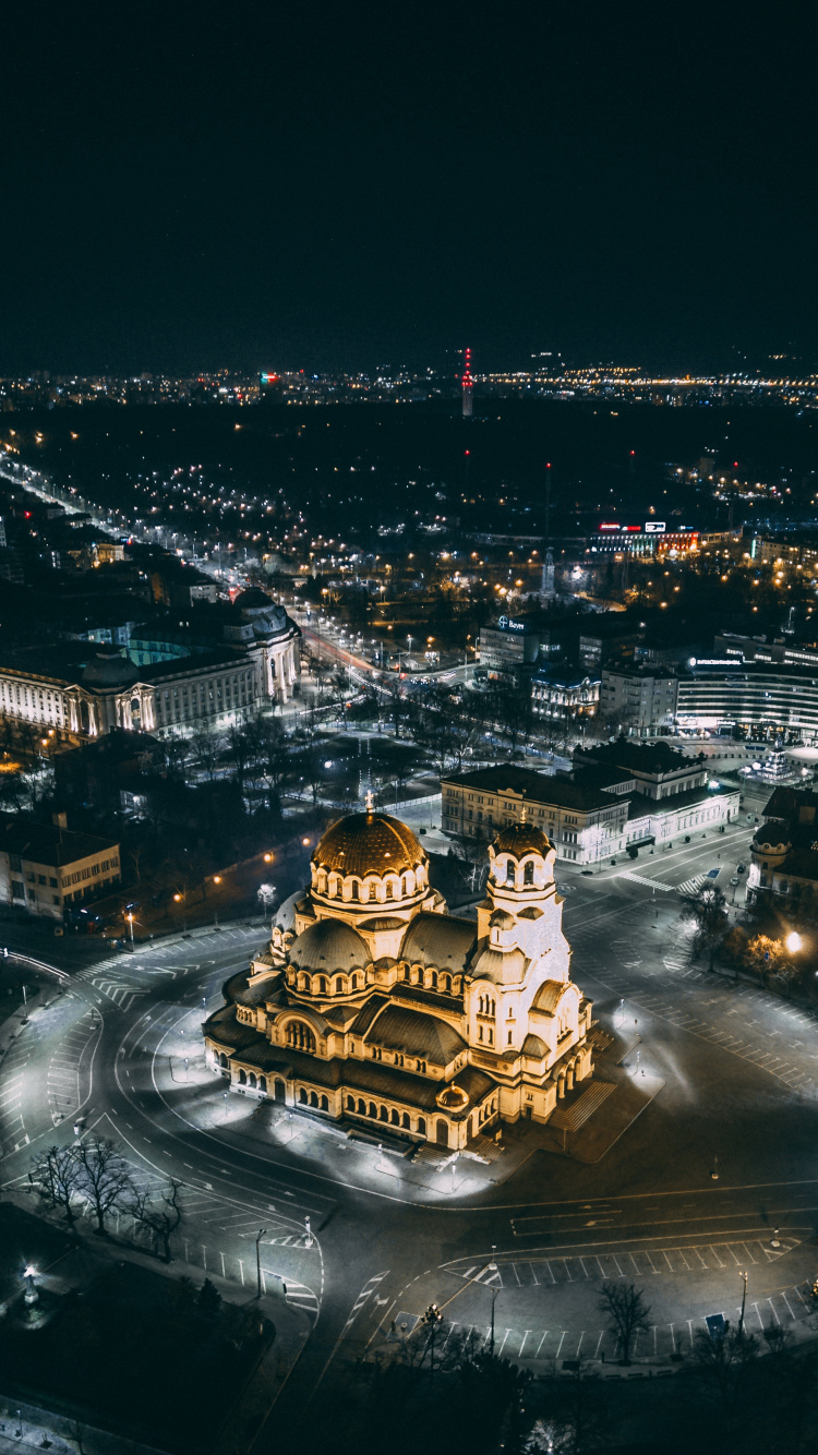 Обои CampFirebg, ночь, город, вода, ориентир в разрешении 750x1334