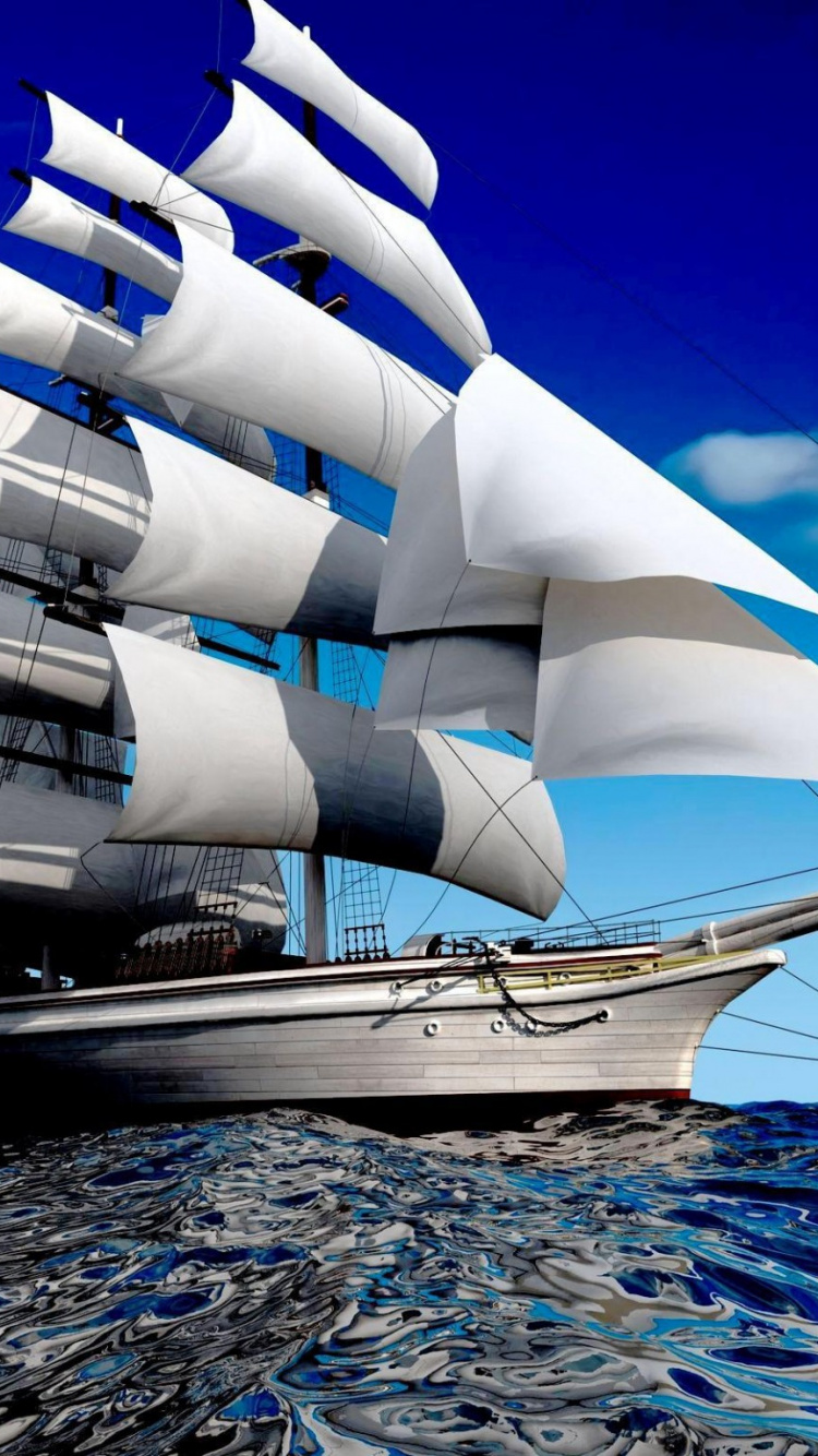 Обои корабль, баркентины, парусник, лодка, клипер в разрешении 750x1334