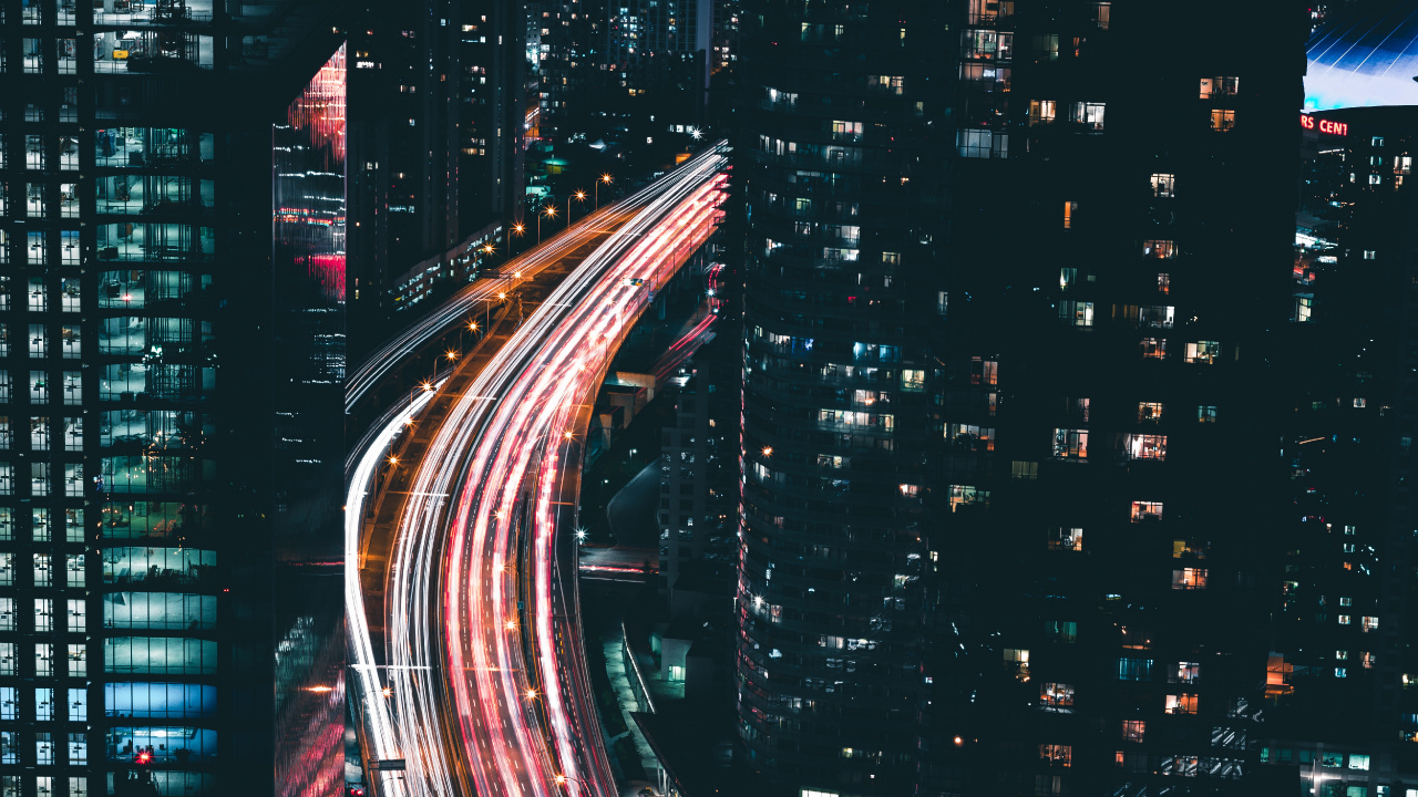 Обои город, трафик, дорога, ночь, метрополия в разрешении 1280x720