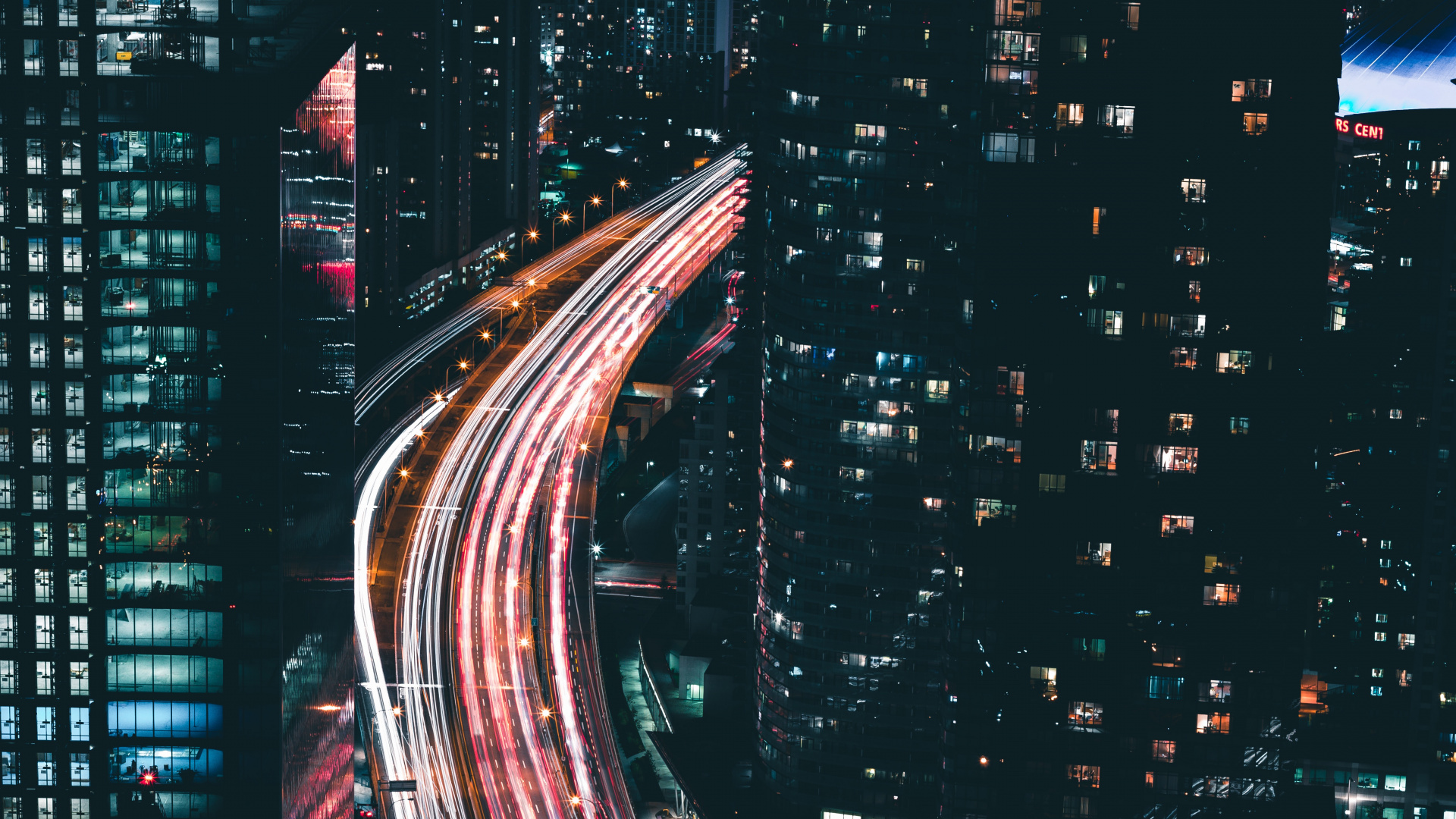 Обои город, трафик, дорога, ночь, метрополия в разрешении 1920x1080