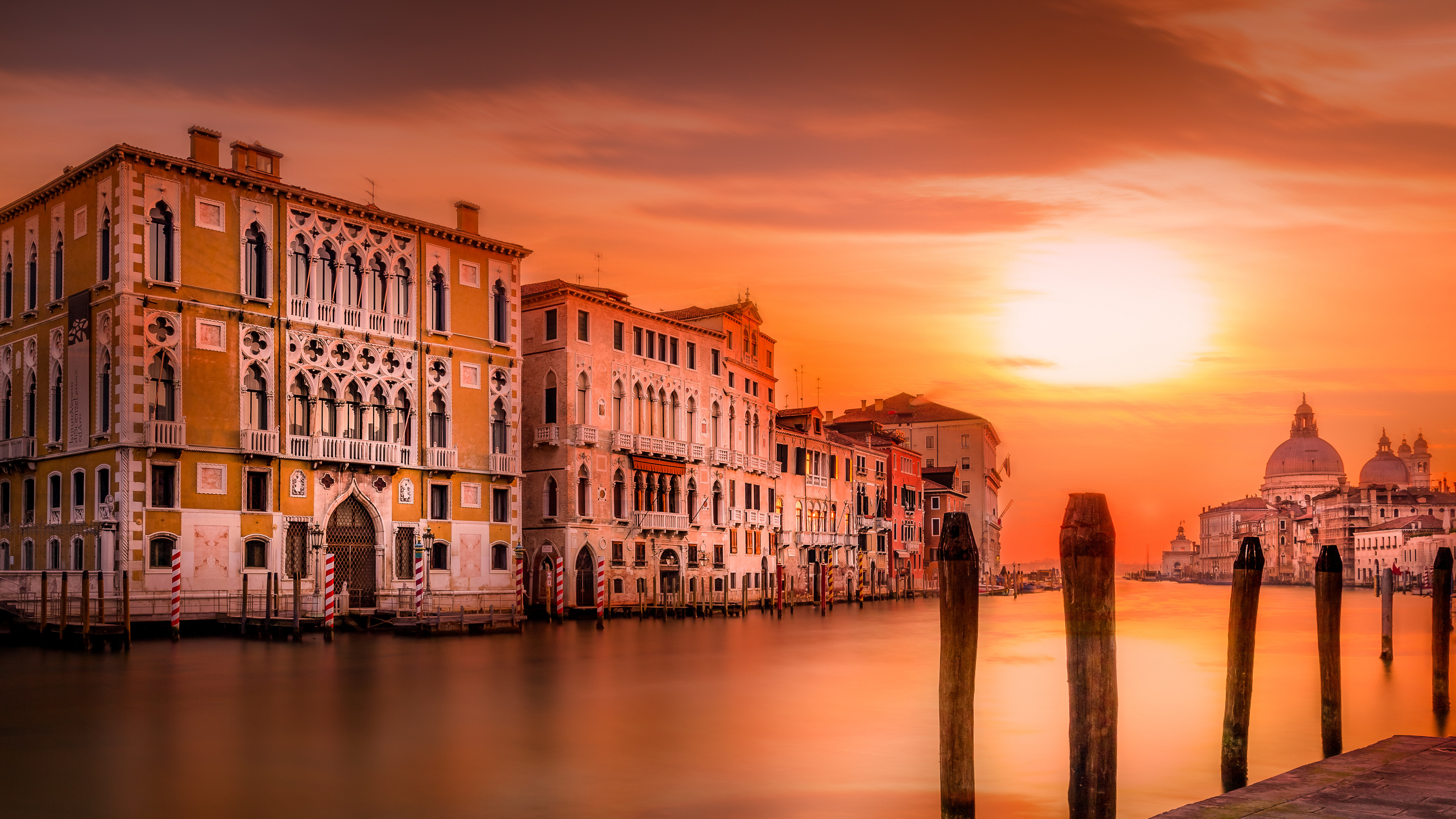 Обои Гранд-канал, водный путь, отражение, закат, вечер в разрешении 3840x2160