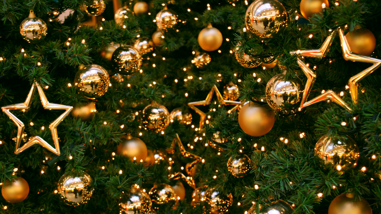 Обои елка, Рождественский день, праздник, рождественский орнамент, Новый год в разрешении 1280x720