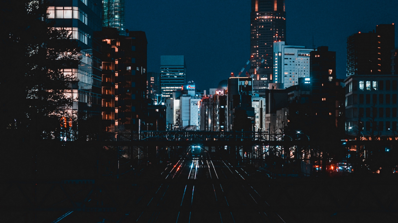 Обои город, городской пейзаж, городской район, метрополия, ночь в разрешении 1366x768