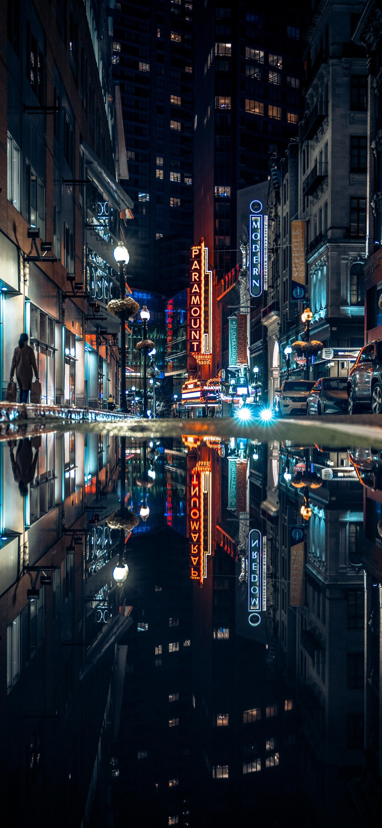 Обои отражение, Бостон, здание, вода, электричество в разрешении 1242x2688