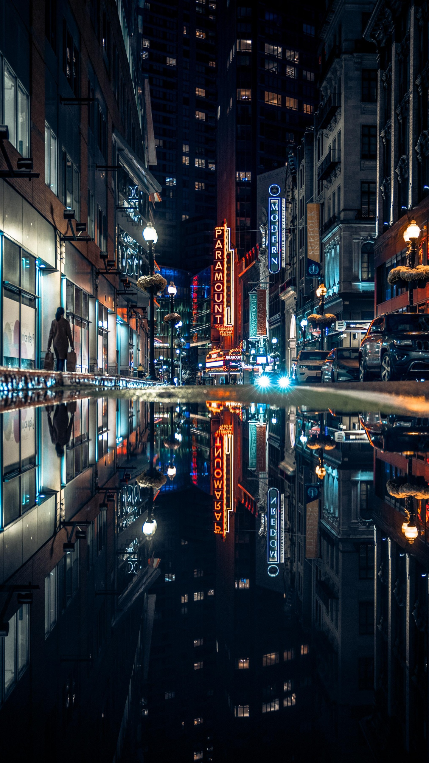 Обои отражение, Бостон, здание, вода, электричество в разрешении 1440x2560