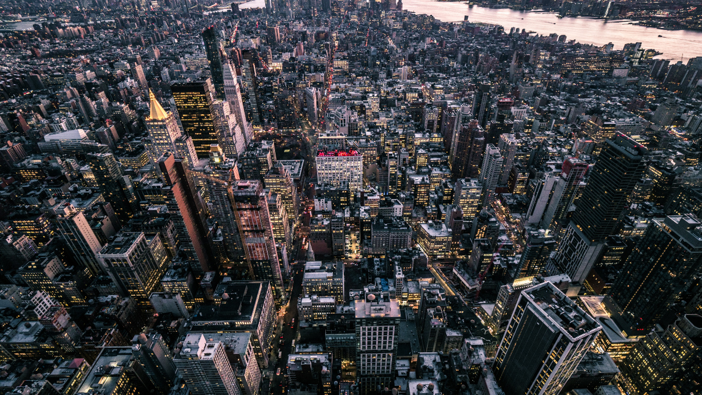 Обои Нью-Йорк, Эмпайр Стейт Билдинг, город, городской пейзаж, городской район в разрешении 1366x768