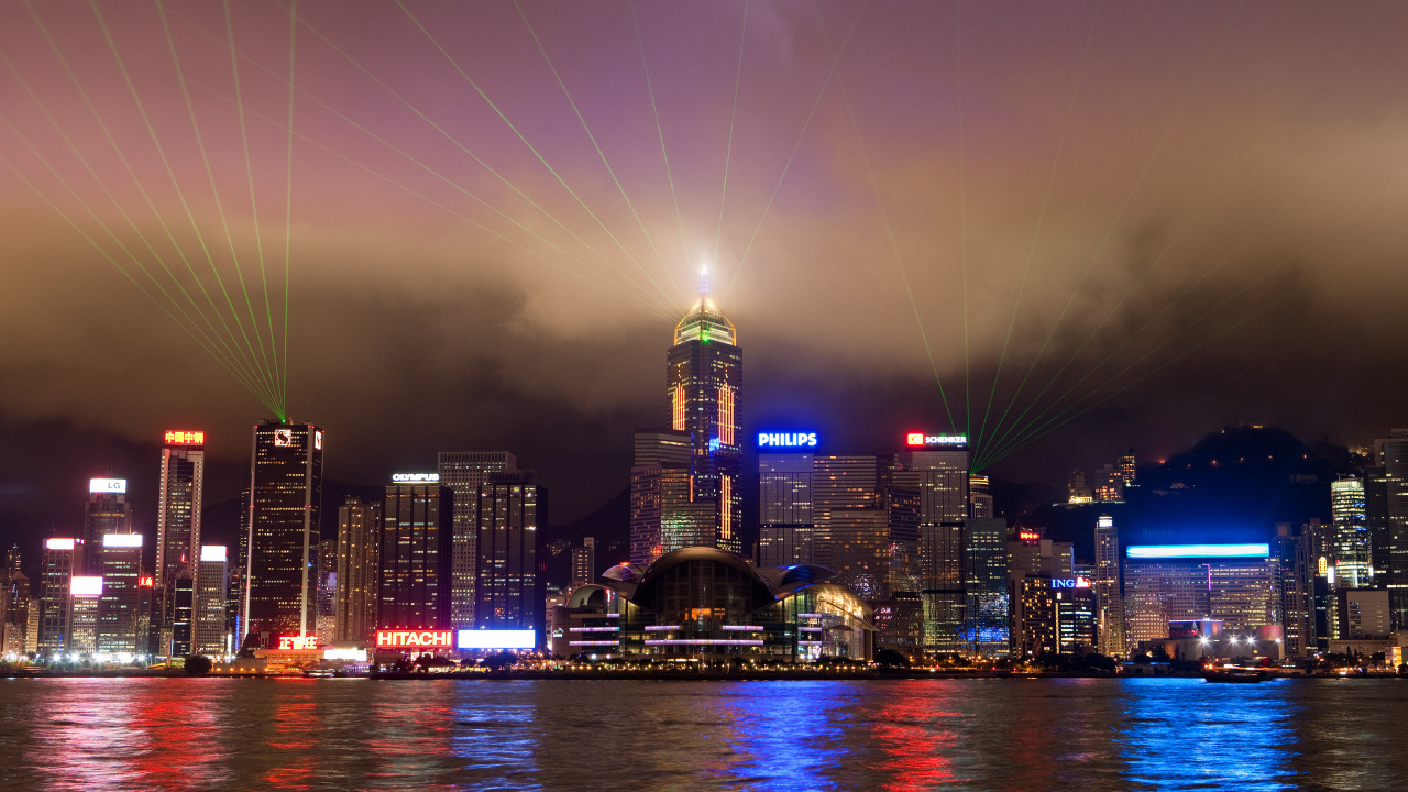 Обои Гонконг, городской пейзаж, город, метрополия, линия горизонта в разрешении 1280x720