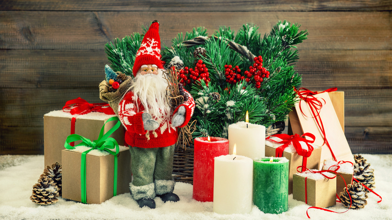 Обои Рождественский день, Санта-Клаус, Рождественские украшения, рождественский орнамент, Новый год в разрешении 1366x768