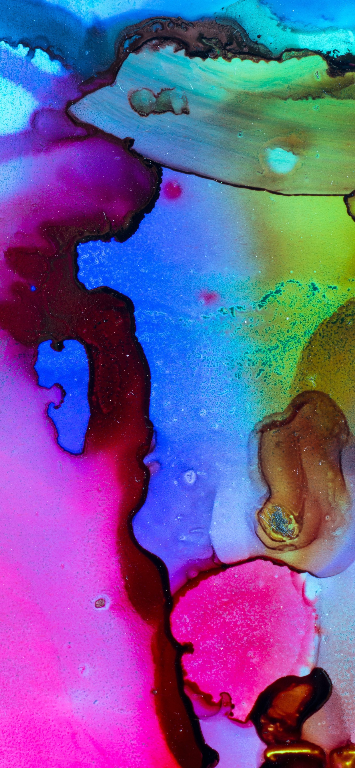 Обои акриловая краска, живопись, арт, вода, синий в разрешении 1242x2688