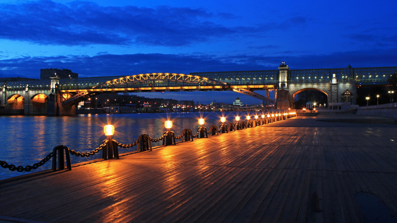 Обои мост, ночь, сумрак, ориентир, вечер в разрешении 1366x768