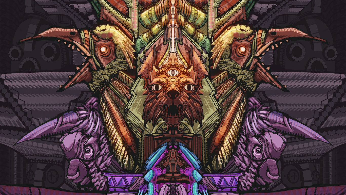 Обои иллюстрация, симметрия, арт, графический дизайн, фикция в разрешении 1366x768