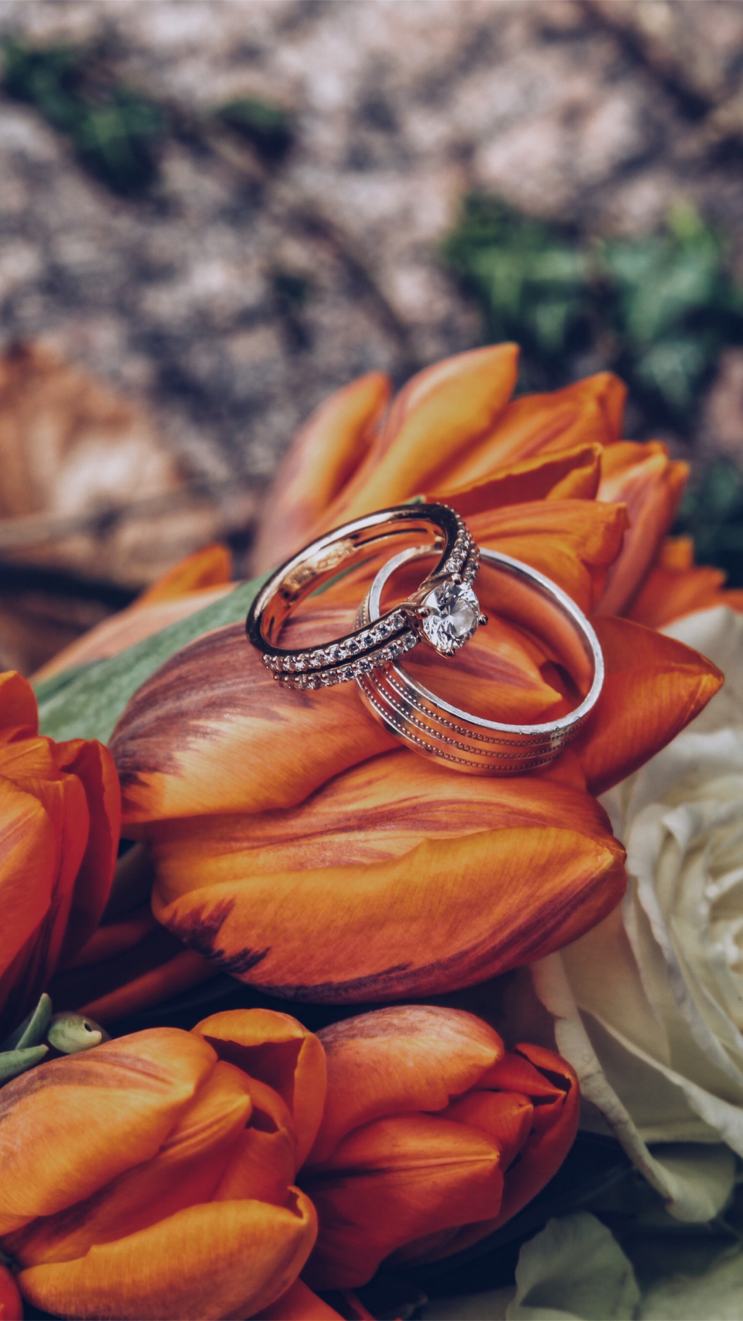 Обои кольцо, цветочный букет, свадьба, цветок, обручальное кольцо в разрешении 1080x1920