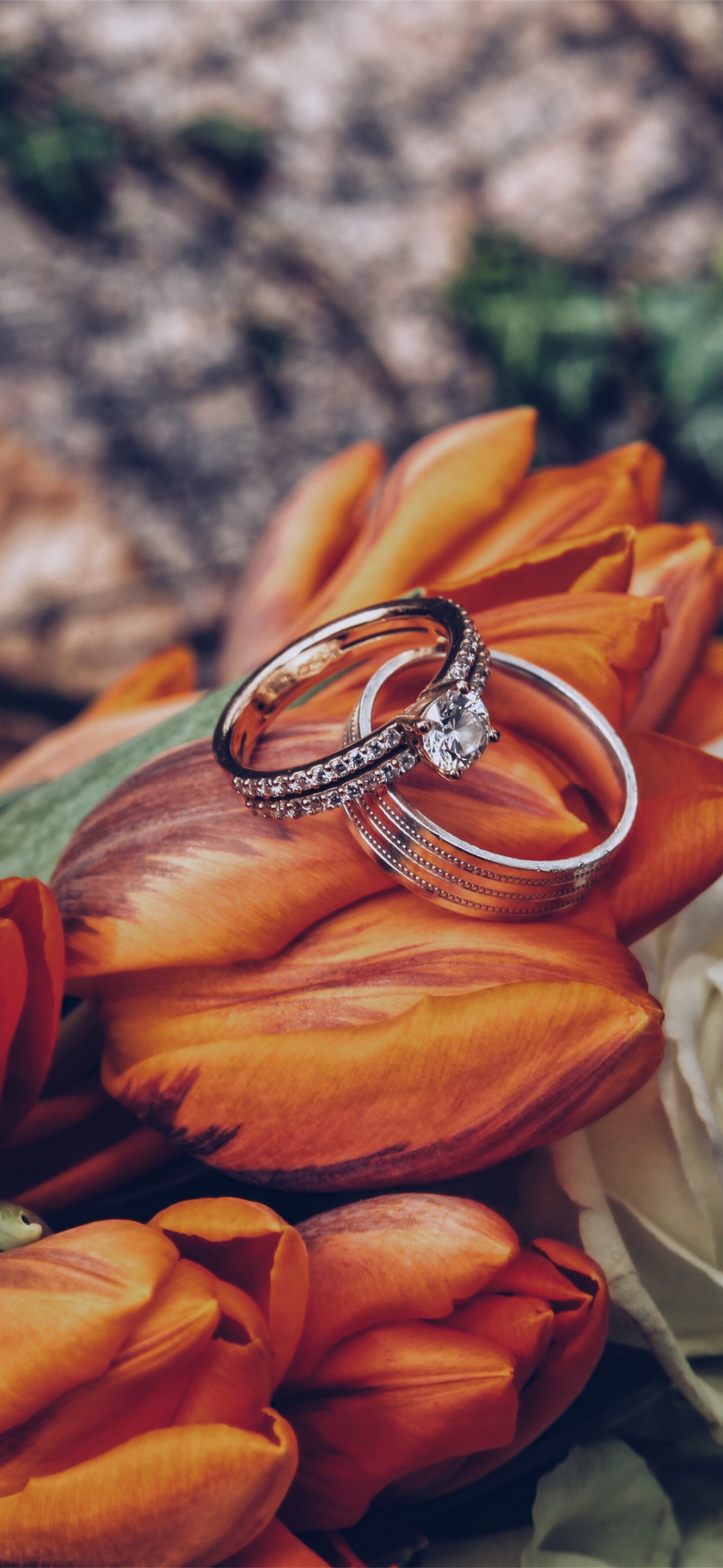 Обои кольцо, цветочный букет, свадьба, цветок, обручальное кольцо в разрешении 1125x2436