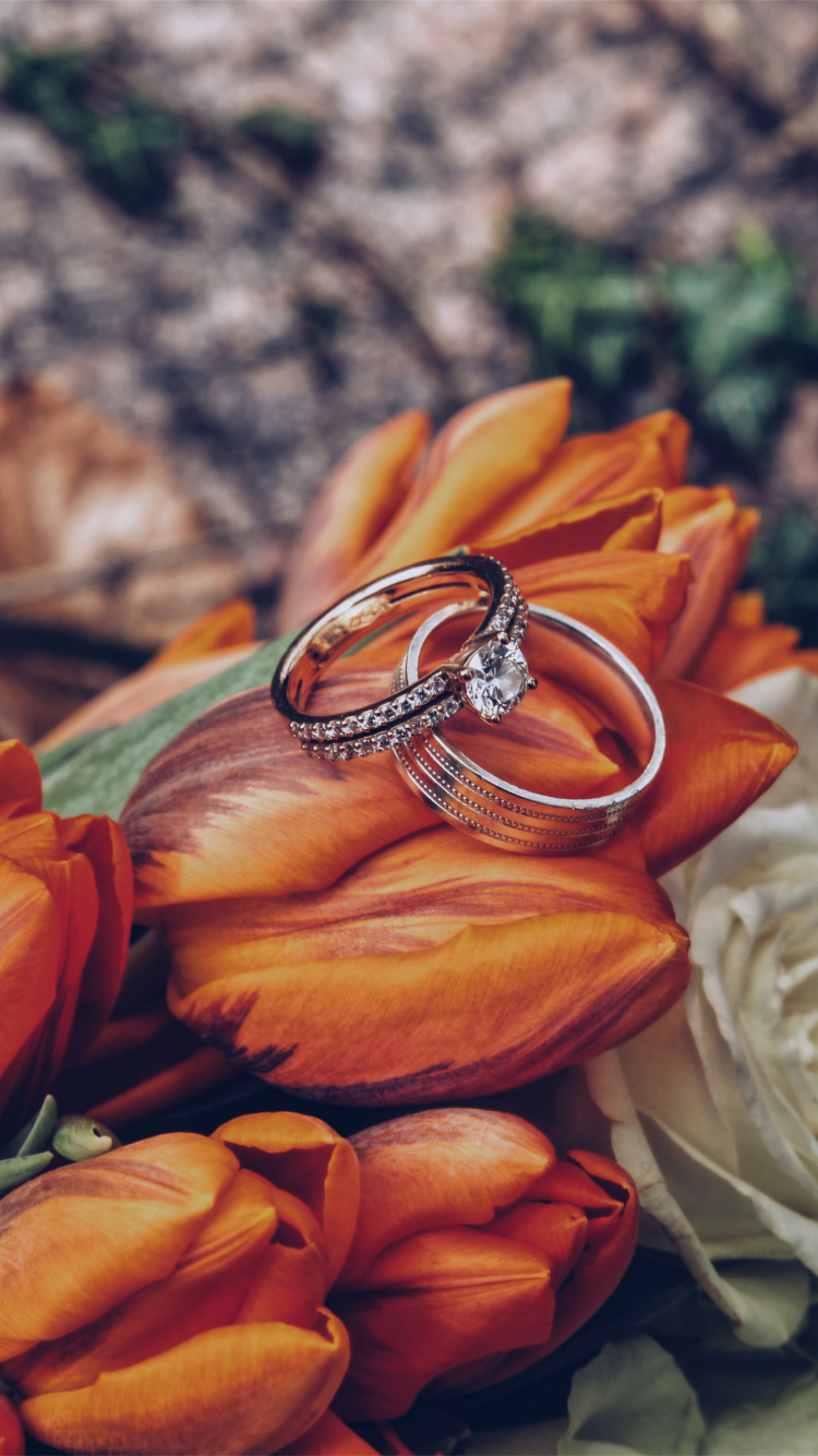 Обои кольцо, цветочный букет, свадьба, цветок, обручальное кольцо в разрешении 750x1334
