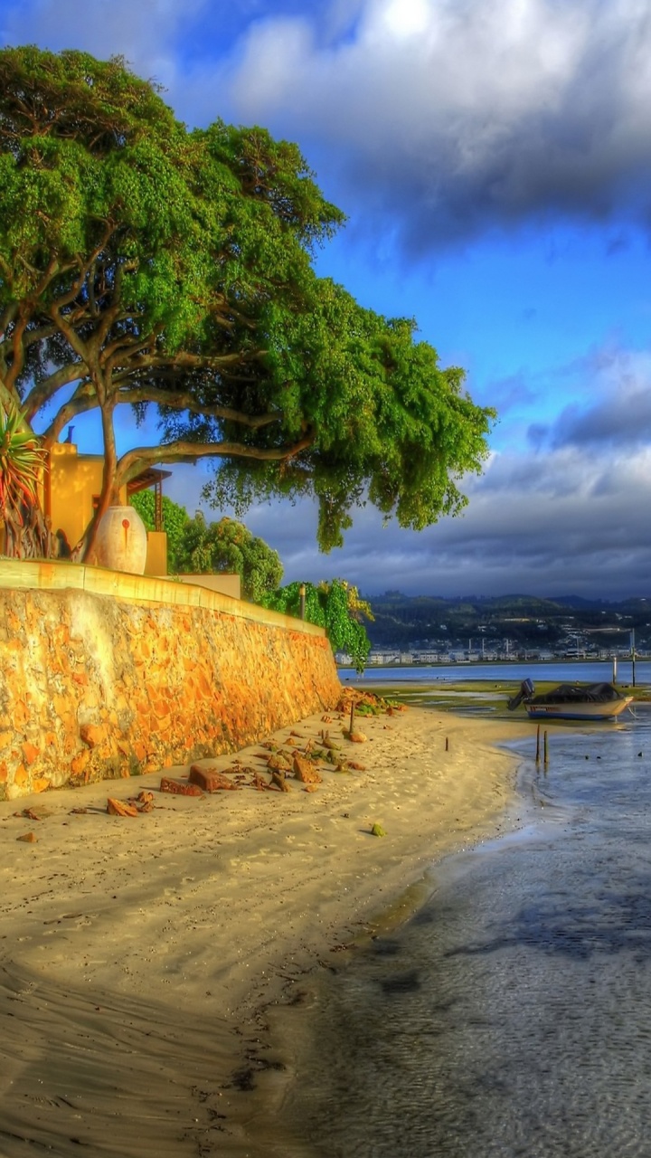 Обои Huawei, берег, побережье, судно, песок в разрешении 720x1280