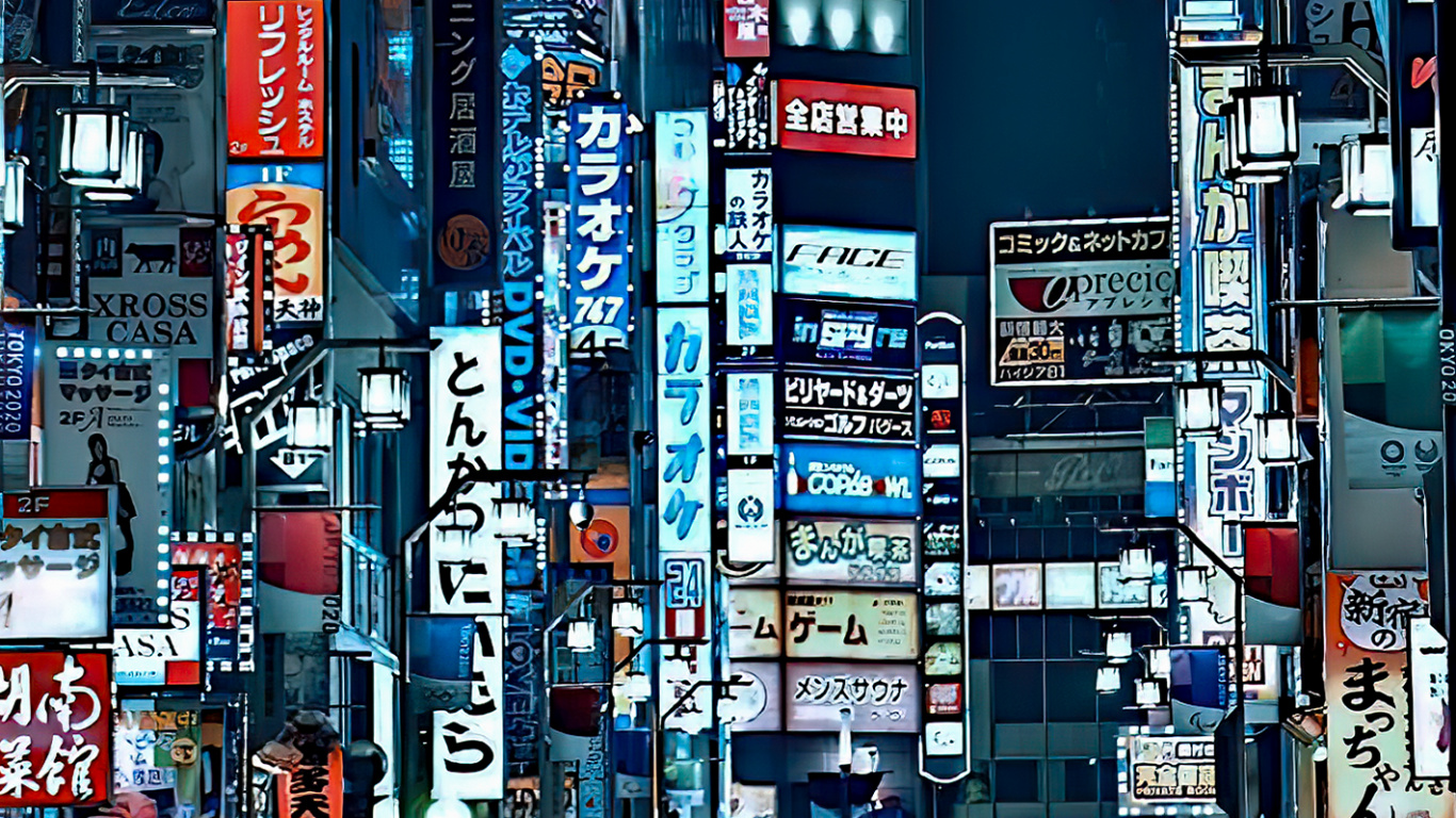 Обои городской район, небоскреб, пешеход, вышка, городской пейзаж в разрешении 1366x768