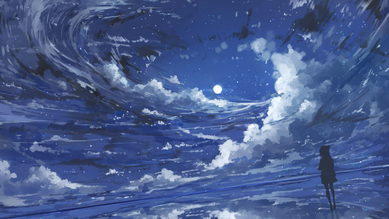 Обои живопись, арт, иллюстрация, цифровое искусство, луна в разрешении 1280x720