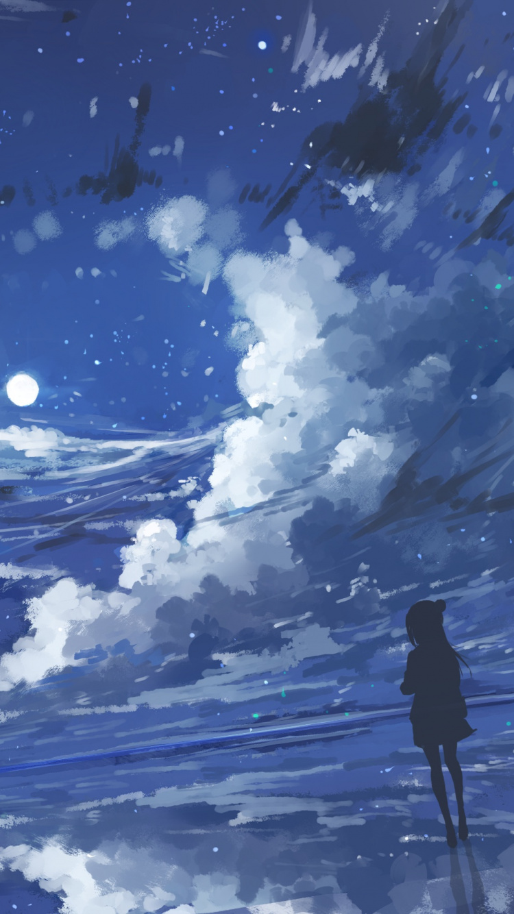 Обои живопись, арт, иллюстрация, цифровое искусство, луна в разрешении 750x1334