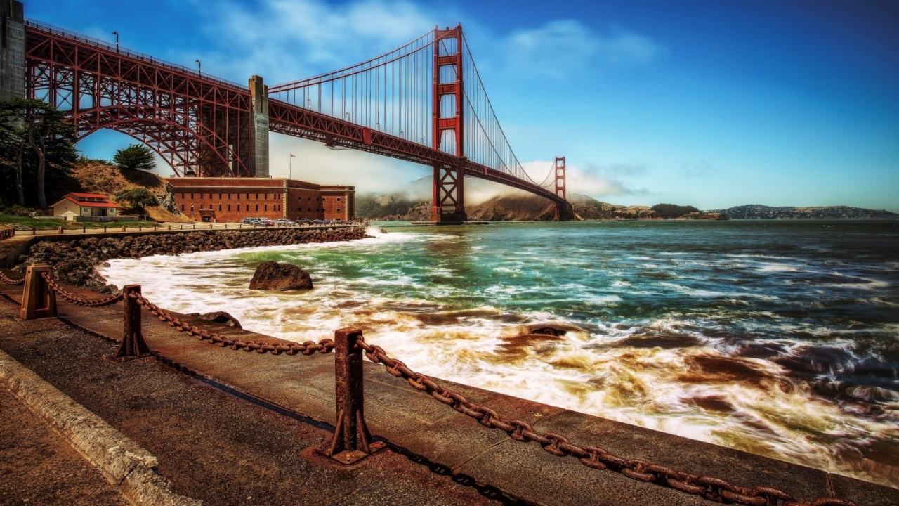 Обои мост Golden Gate, вода, мост, Форт-Пойнт, город в разрешении 1280x720