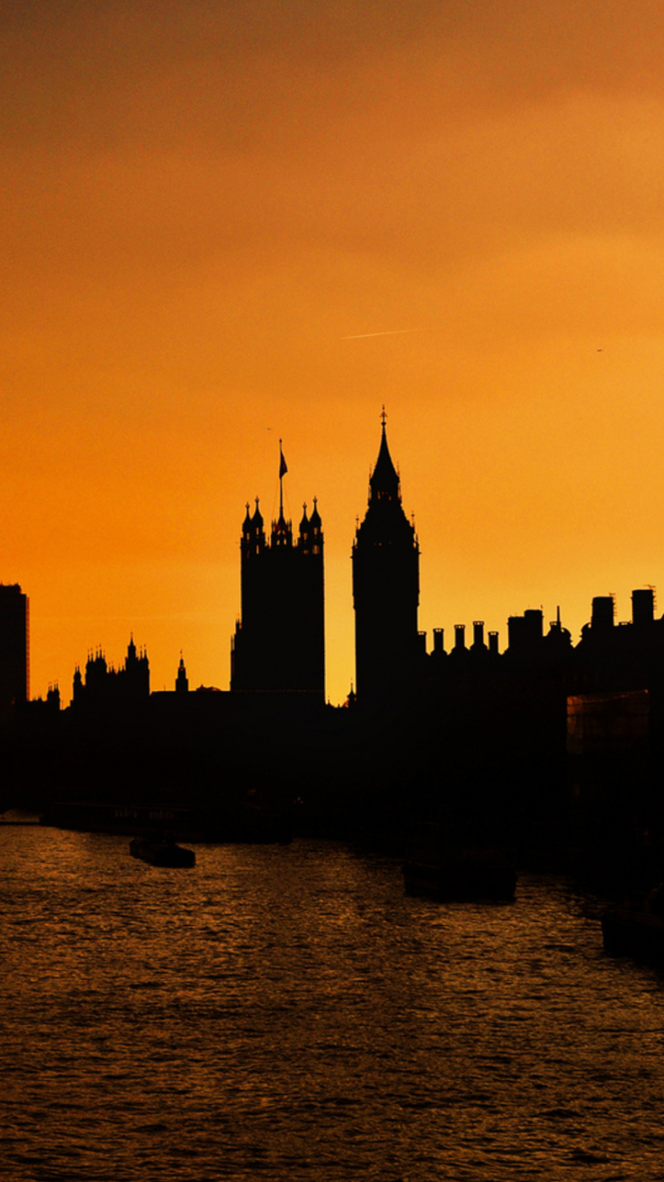 Обои здание парламента, живопись, горизонт, закат, линия горизонта в разрешении 750x1334