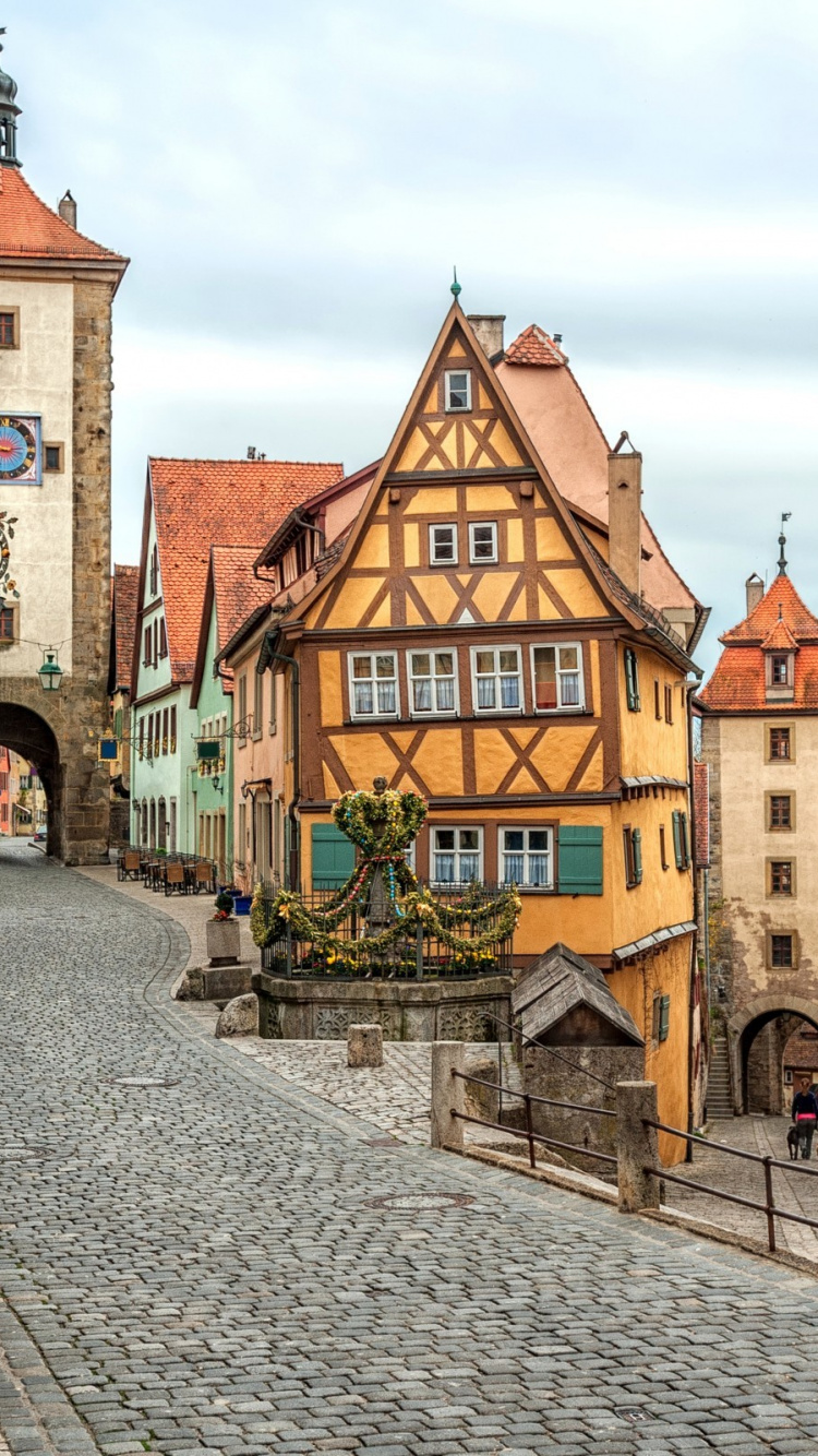 Обои Ротенбург-об-дер-Таубер, городок, улица, здание, город в разрешении 750x1334