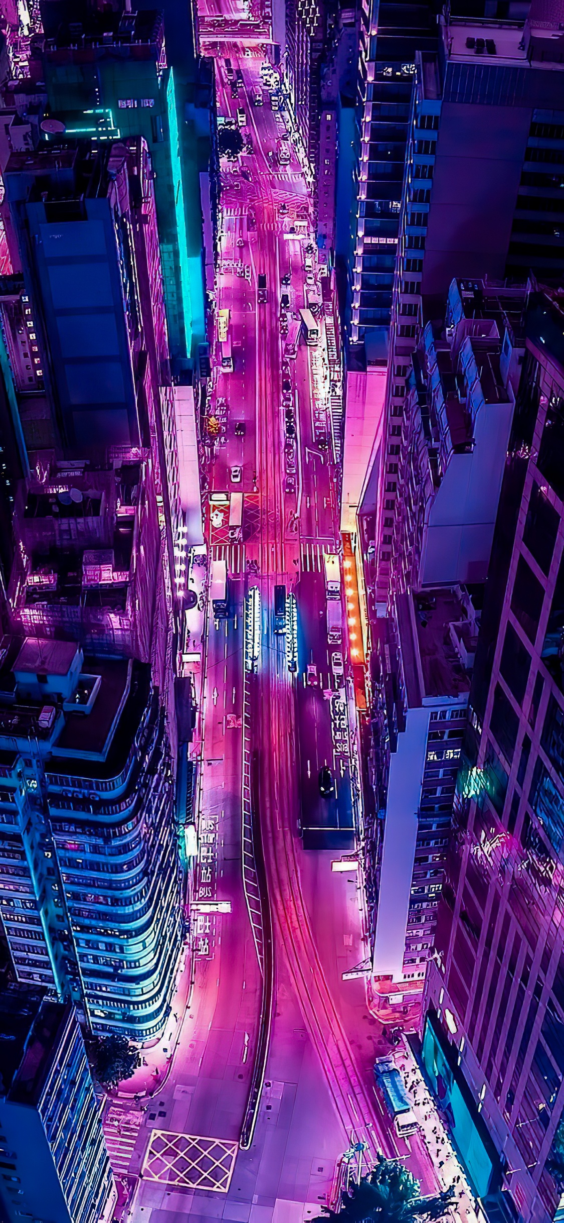 Обои эстетика, здание, пурпур, свет, небоскреб в разрешении 1125x2436