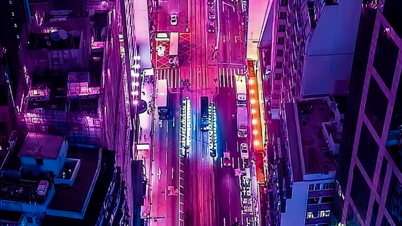 Обои эстетика, здание, пурпур, свет, небоскреб в разрешении 1280x720