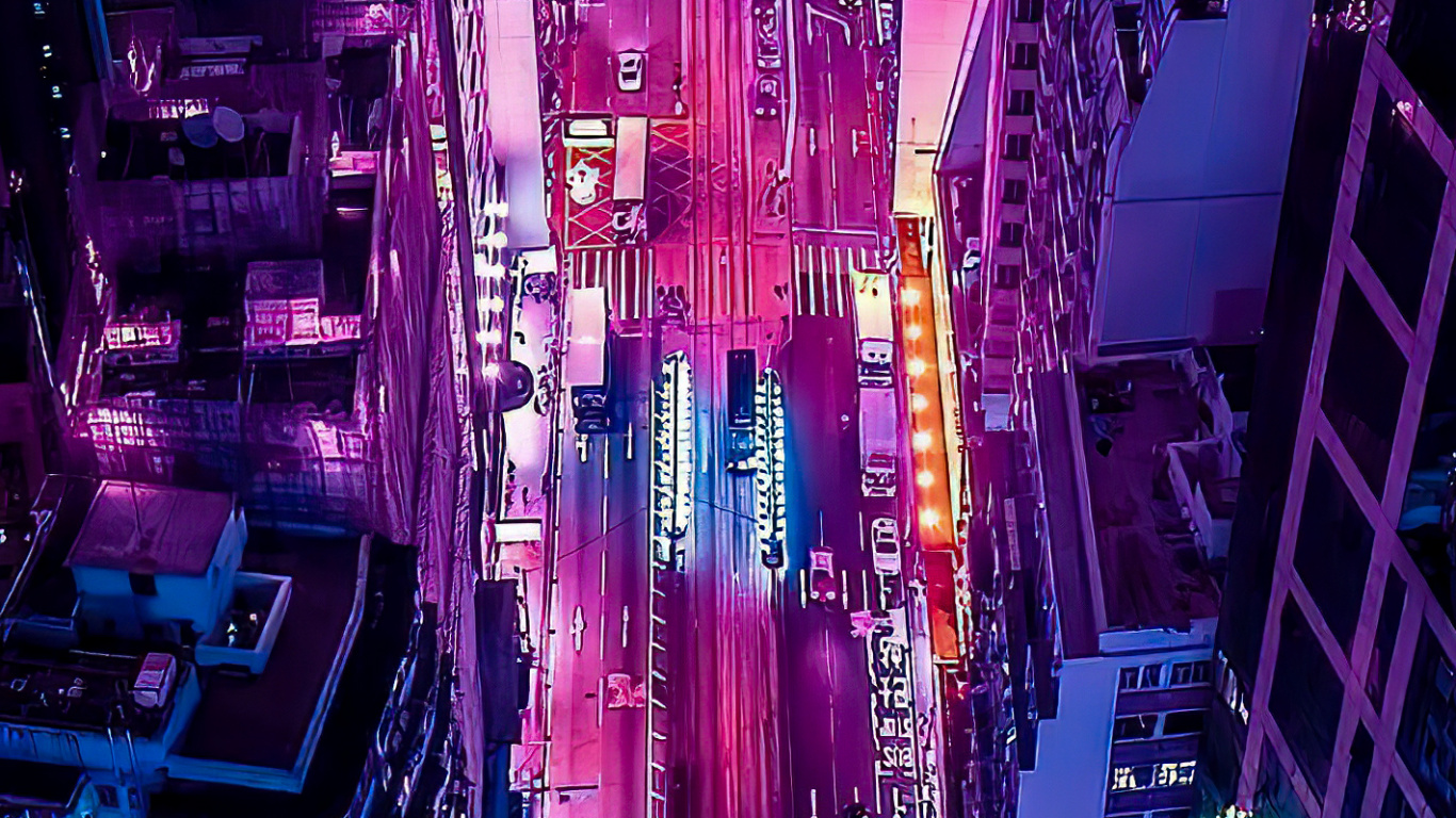 Обои эстетика, здание, пурпур, свет, небоскреб в разрешении 1366x768