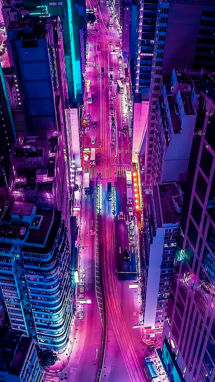 Обои эстетика, здание, пурпур, свет, небоскреб в разрешении 750x1334