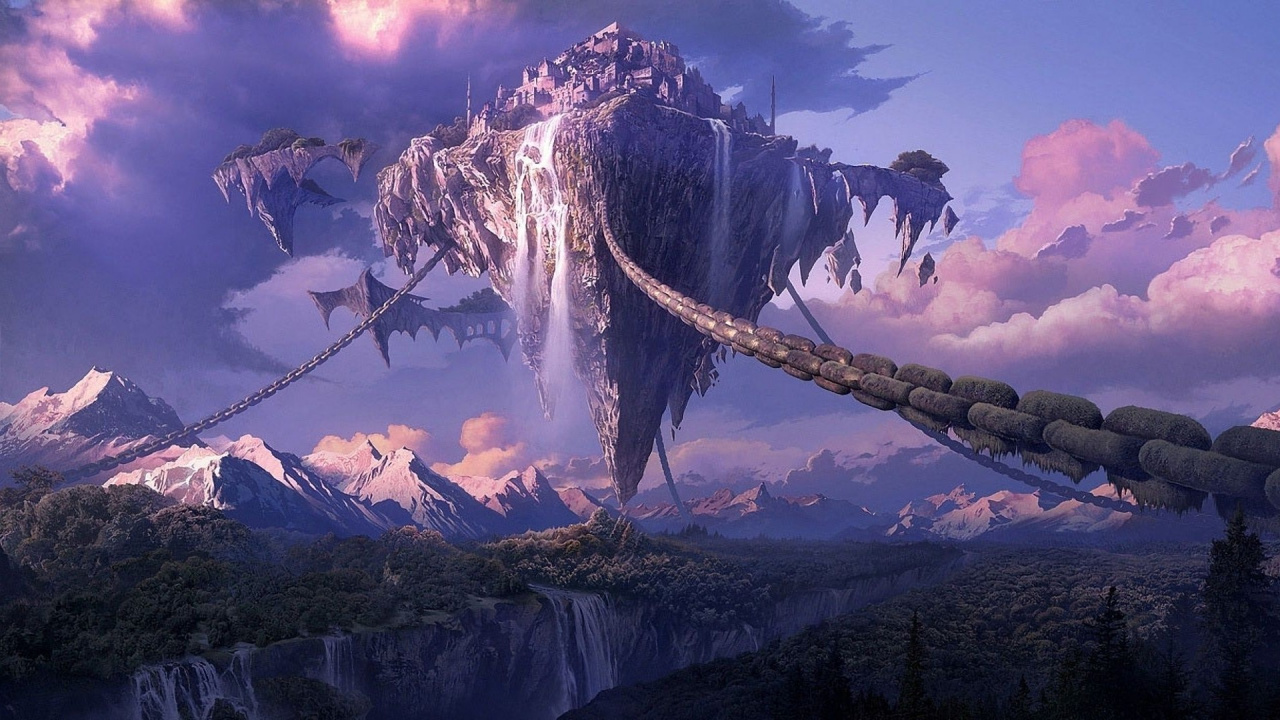 Обои горный хребет, гора, дерево, артист, горный рельеф в разрешении 1280x720