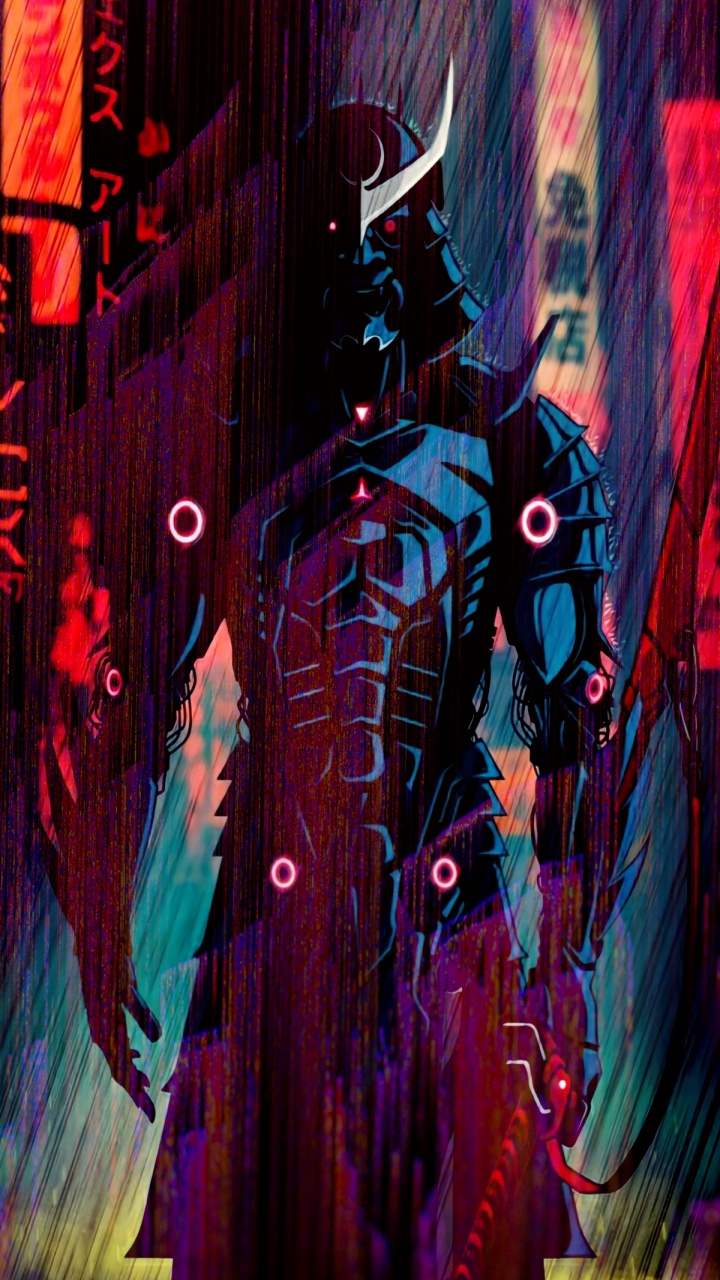 Обои арт, Самурай, художественная краска, пурпур, розовый в разрешении 720x1280