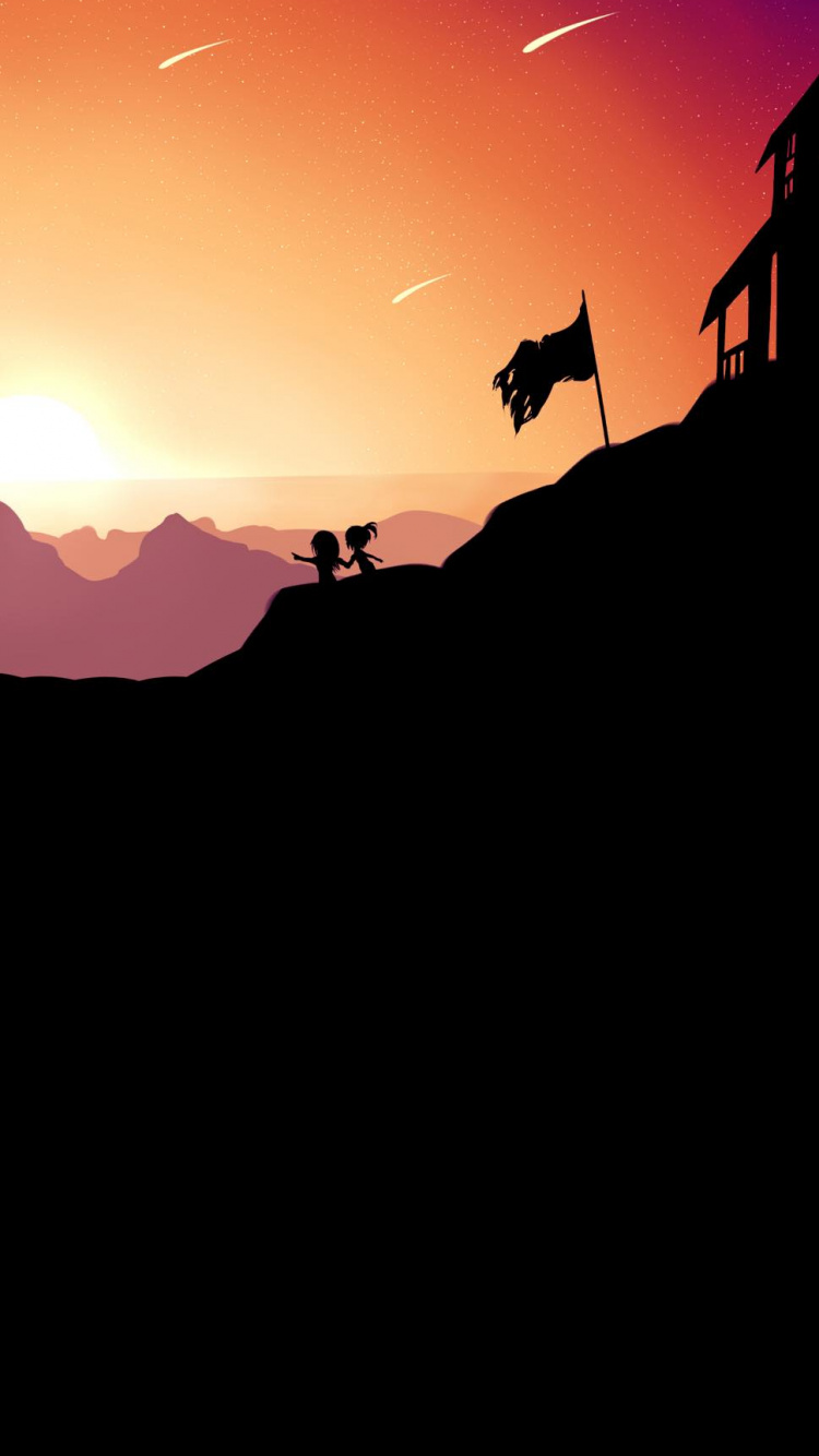 Обои яблоко, закат, восход солнца, сумрак, холм в разрешении 750x1334