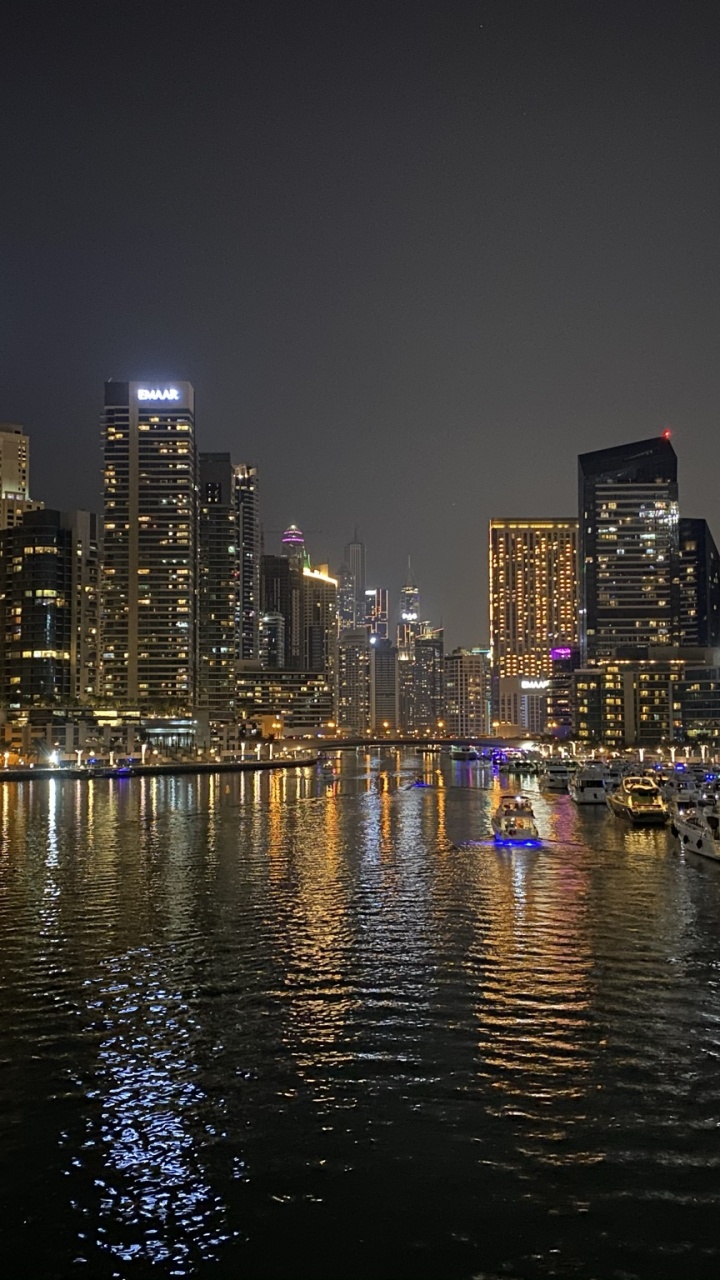 Обои Дубай, Дубай Марина, городской пейзаж, ночь, башня в разрешении 720x1280