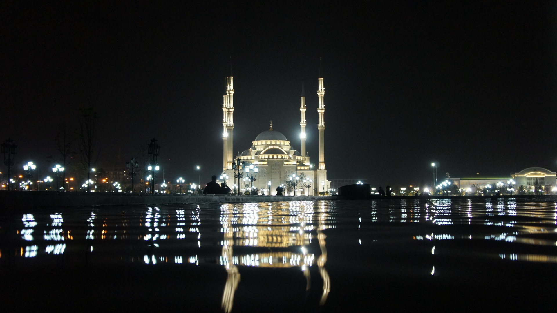 Обои Тадж-Махал, ночь, город, ориентир, свет в разрешении 1920x1080