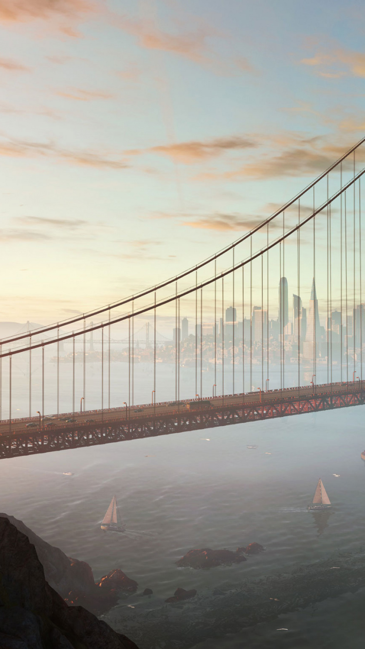 Обои смотреть собак 2 Сан-Франциско, Watch Dogs 2, ubisoft, открытый мир, мост в разрешении 750x1334