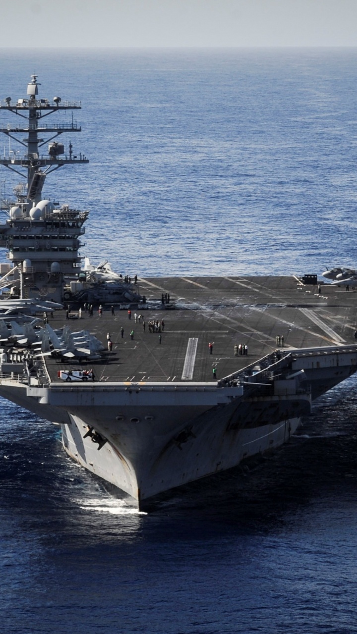 Обои авианосец, суперквартира, военный корабль, авианосец класса нимиц, Перевозчик эскорта в разрешении 720x1280