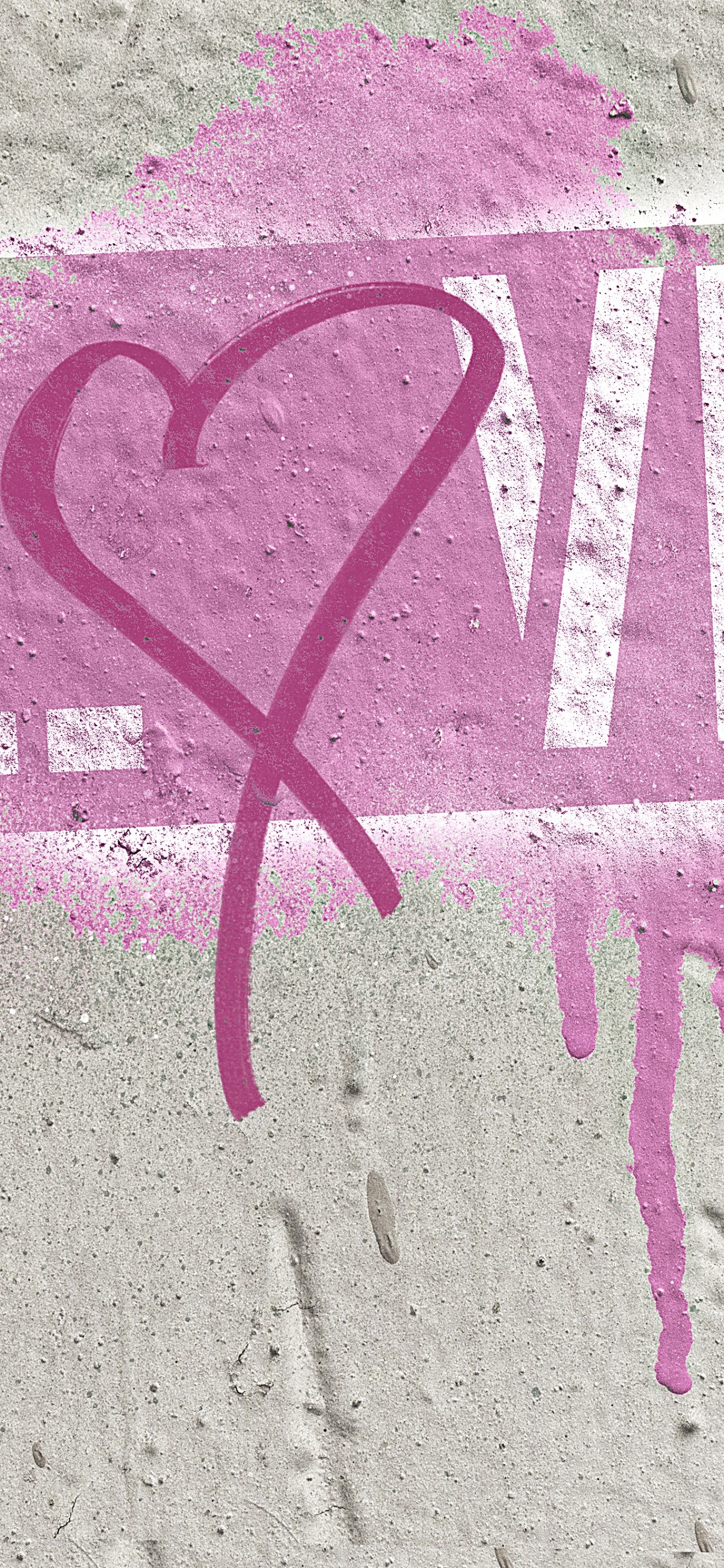 Обои розовый, текст, стена, сердце, пурпурный цвет в разрешении 1242x2688