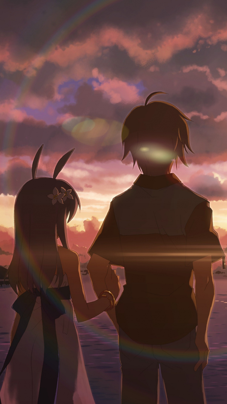 Обои аниме, горизонт, закат, спокойный, восход солнца в разрешении 750x1334