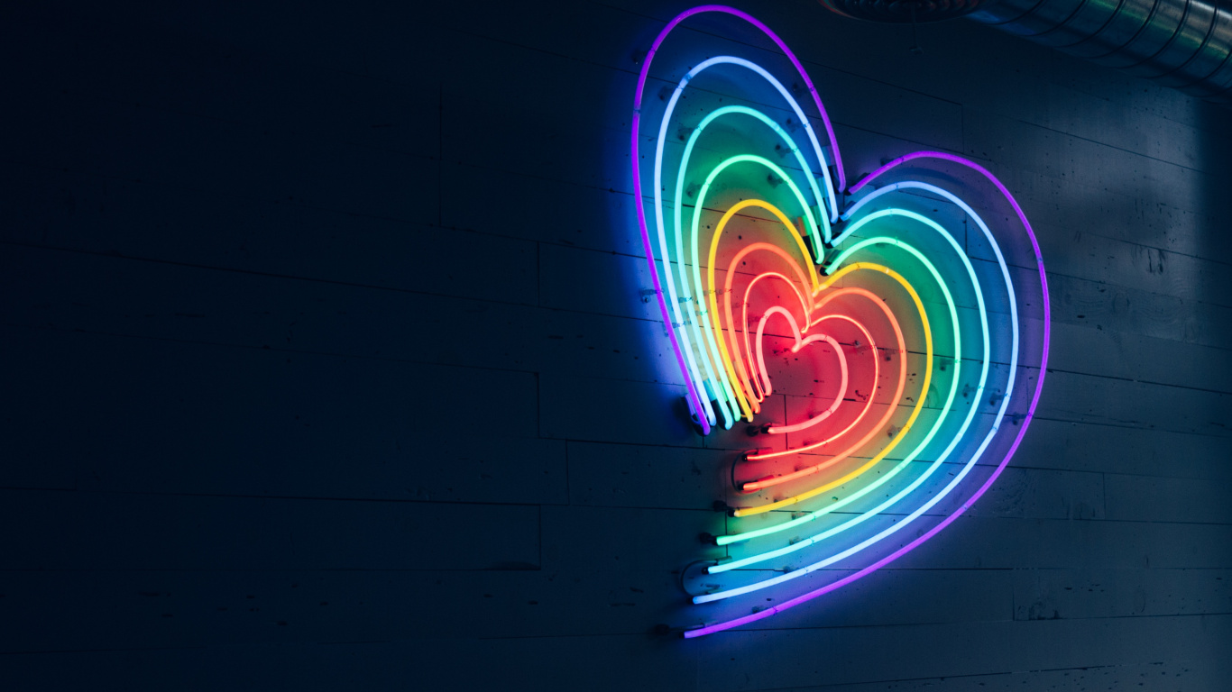 Обои неоновая вывеска, свет, неон, неоновое освещение, графика в разрешении 1366x768