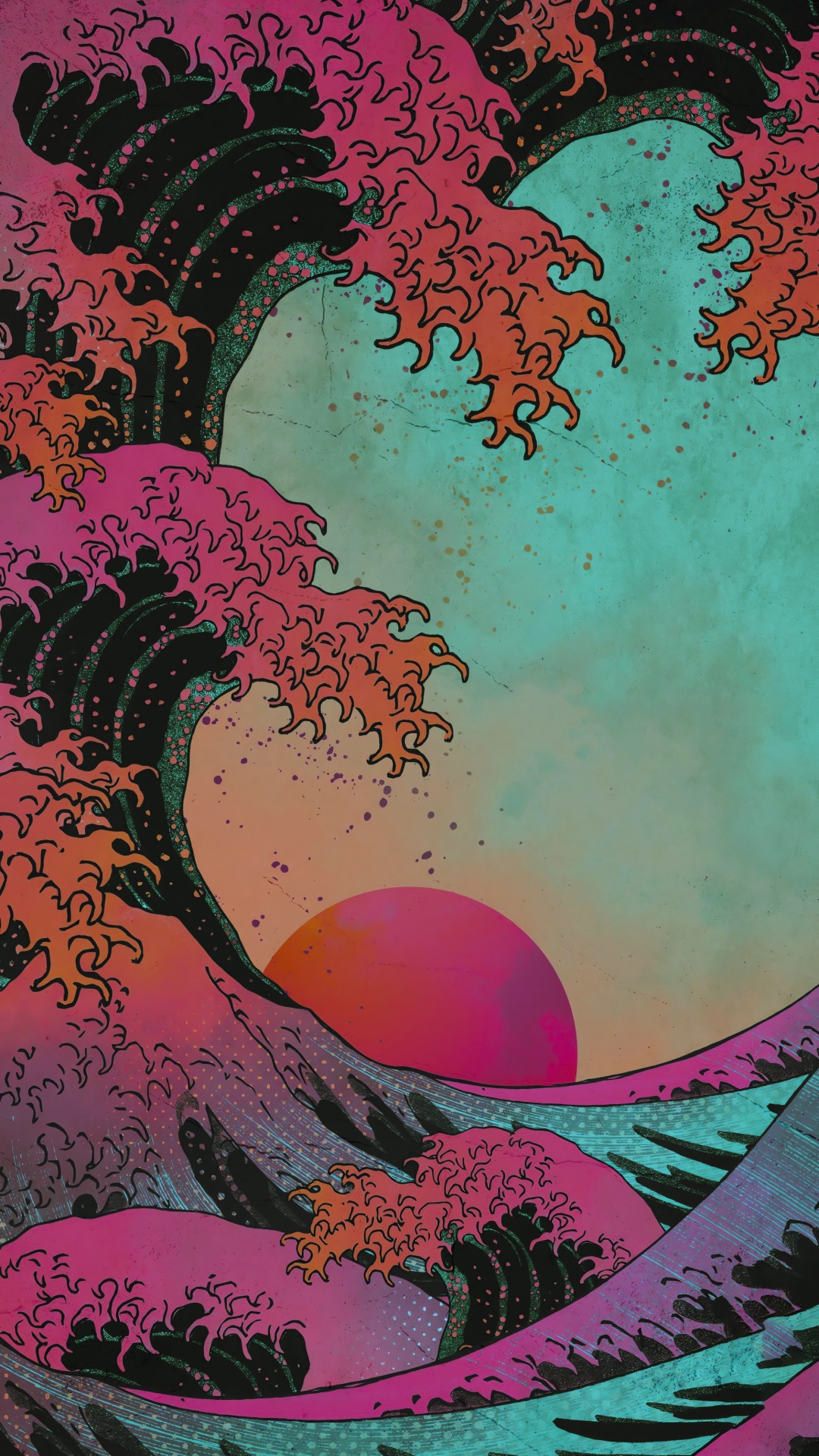 Обои живопись, визуальное искусство, арт, постер, закат акриловая картина в разрешении 1080x1920