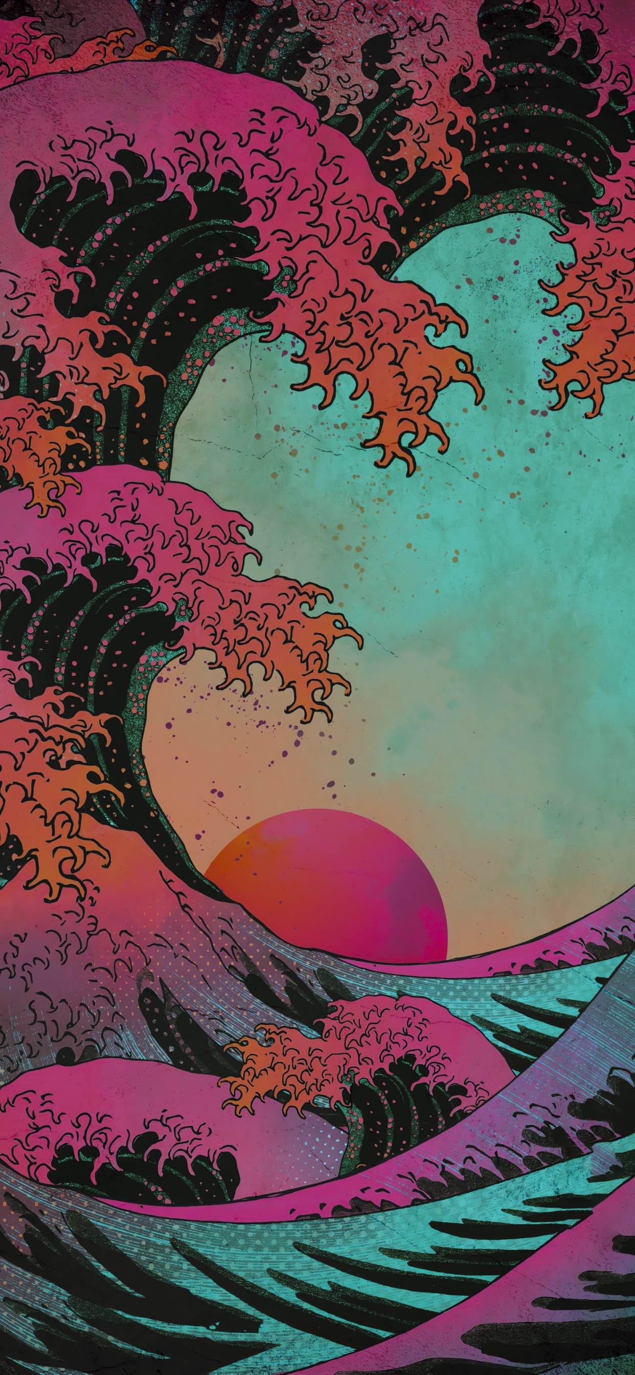 Обои живопись, визуальное искусство, арт, постер, закат акриловая картина в разрешении 1242x2688