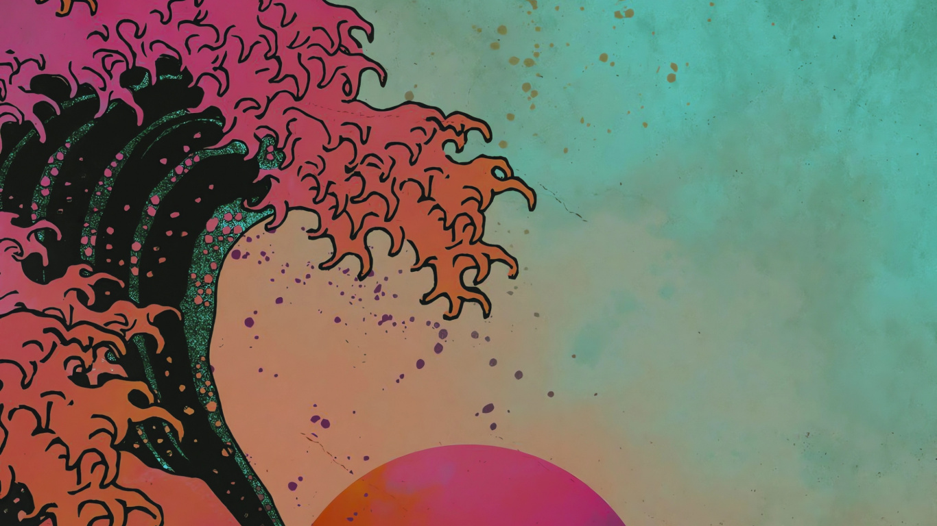 Обои живопись, визуальное искусство, арт, постер, закат акриловая картина в разрешении 1366x768