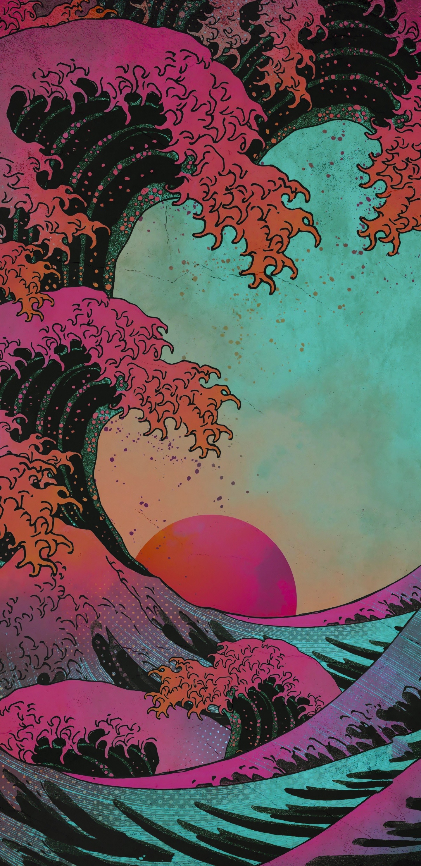 Обои живопись, визуальное искусство, арт, постер, закат акриловая картина в разрешении 1440x2960