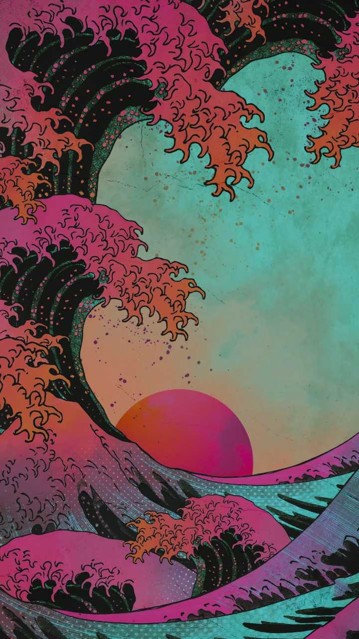 Обои живопись, визуальное искусство, арт, постер, закат акриловая картина в разрешении 720x1280