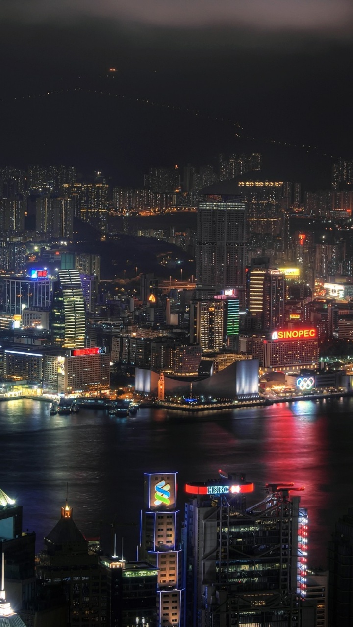 Обои город, городской пейзаж, метрополия, городской район, ночь в разрешении 720x1280